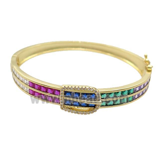 Copper Bangle Pave Multicolor Crystal Glass Gold Plated