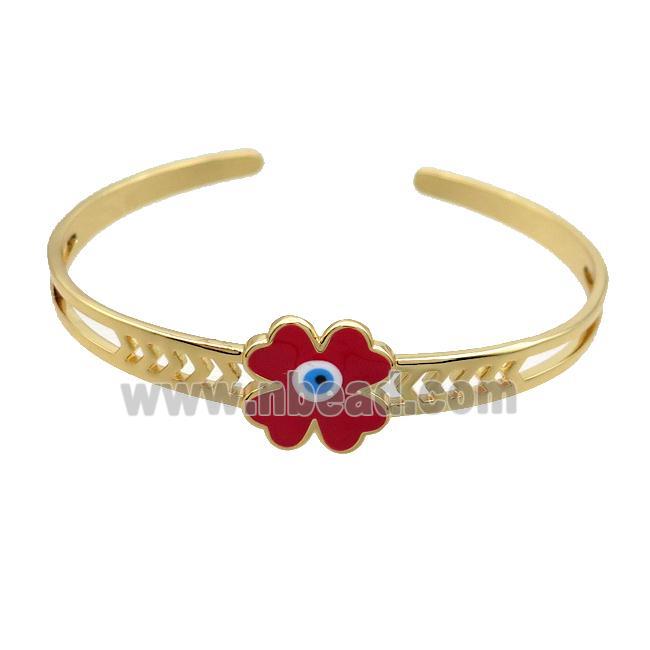 Copper Bangle Clover Red Enamel Gold Plated
