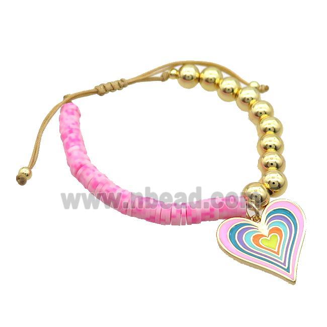 Copper Bracelet Clay Adjustable Multicolor Enamel Heart Gold Plated