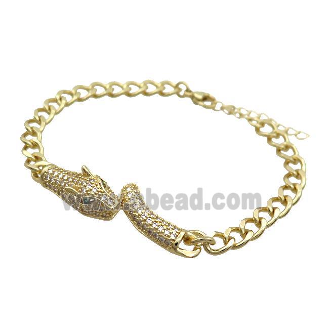 Copper Bracelet Leopard Pave Zircon Gold Plated