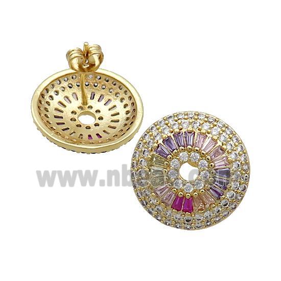 Copper Circle Stud Earring Pave Zircon Gold Plated