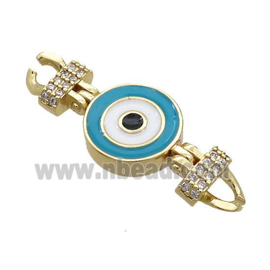 Copper Connectore Pave Zircon Teal Enamel Eye Gold Plated