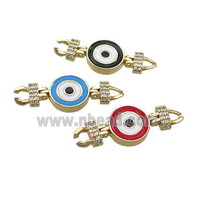 Copper Connectore Pave Zircon Enamel Eye Gold Plated Mixed