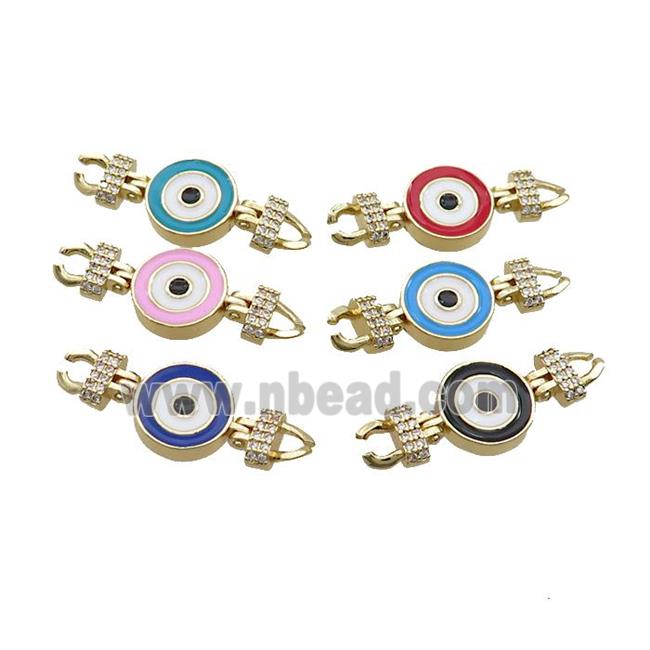 Copper Connectore Pave Zircon Enamel Eye Gold Plated Mixed