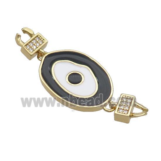Copper Connectore Pave Zircon Black Enamel Eye Gold Plated