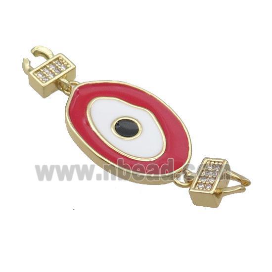 Copper Connectore Pave Zircon Red Enamel Eye Gold Plated