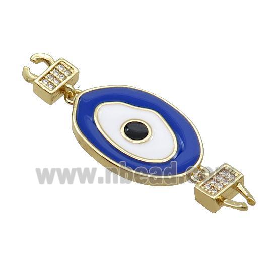 Copper Connectore Pave Zircon Blue Enamel Eye Gold Plated