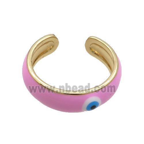 Copper Ring Pink Enamel Eye Gold Plated