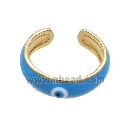 Copper Ring Blue Enamel Eye Gold Plated