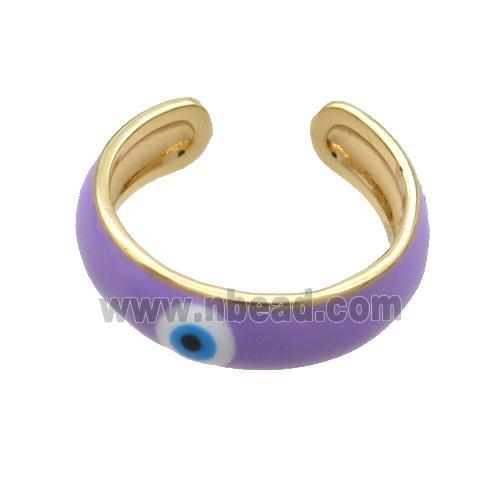 Copper Ring Lavender Enamel Eye Gold Plated