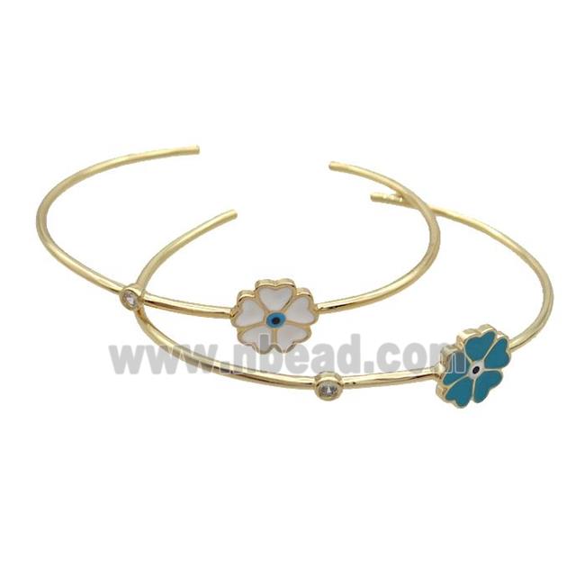 Copper Bangle Enamel Flower Gold Plated Mixed