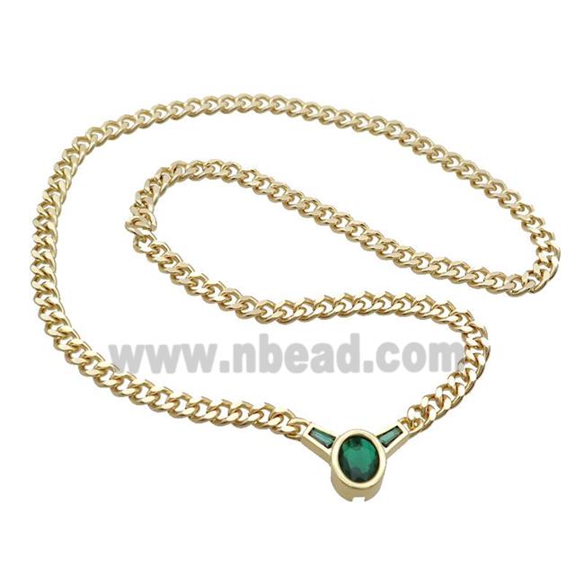 Copper Necklace Pave Green Crystal Glass Gold Plated