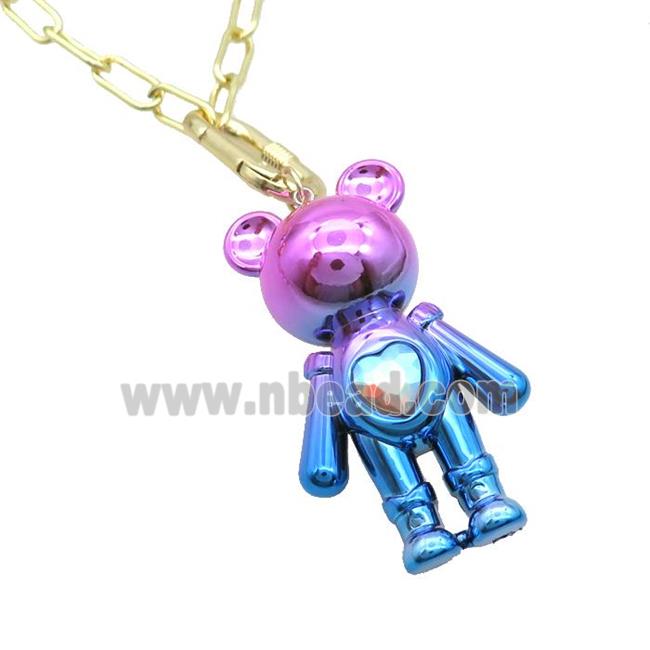 Copper Necklace With Lacquered Bear Gold Plated