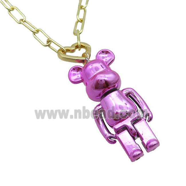 Copper Necklace With Hotpink Lacquered Bear Gold Plated