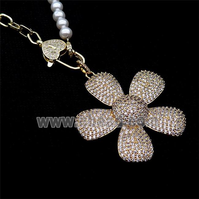 Copper Necklace Sunflower Pave Zircon Pearlized Glass Gold Plated