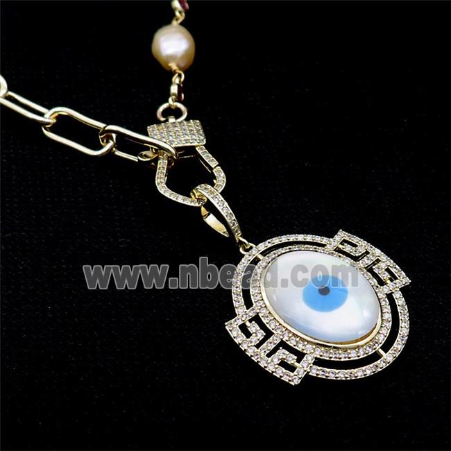 Copper Necklace Eye Pave Zircon Pearl Gold Plated