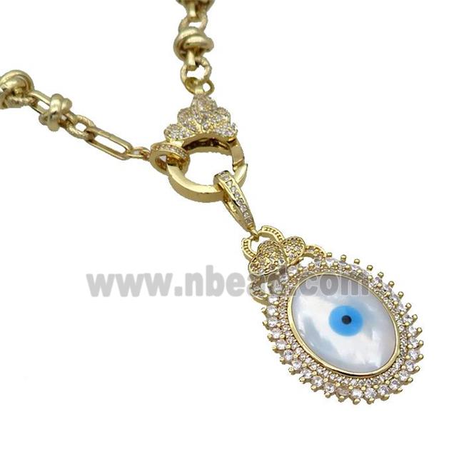 Copper Necklace Eye Pave Zircon Gold Plated