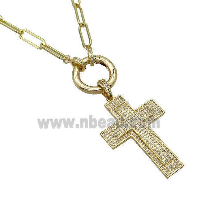 Copper Necklace Cross Pave Zircon Gold Plated