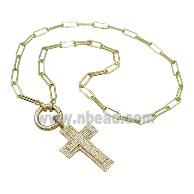 Copper Necklace Cross Pave Zircon Gold Plated