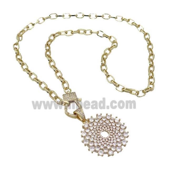 Copper Necklace Sunflower Pave Zircon Gold Plated