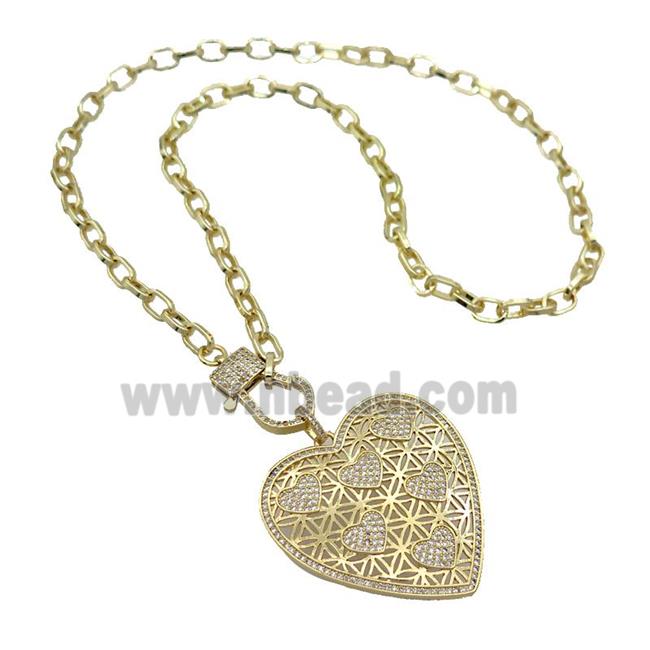 Copper Necklace Heart Pave Zircon Gold Plated
