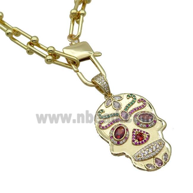 Copper Necklace Skull Pave Zircon Gold Plated