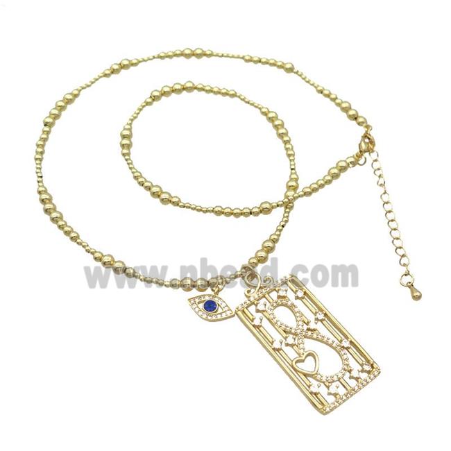 Copper Necklace Rectangle Card Pave Zircon Eye Gold Plated