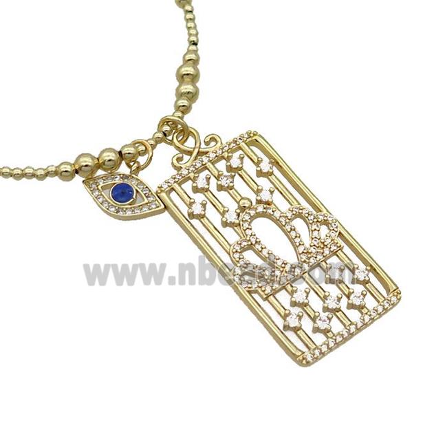 Copper Necklace Rectangle Card Pave Zircon Eye Gold Plated