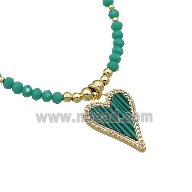 Green Crystal Glass Necklace Malachite Heart Gold Plated