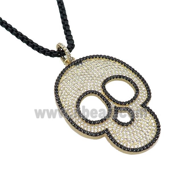 Black Lacquered Copper Necklace Skull Pave Zircon Gold Plated