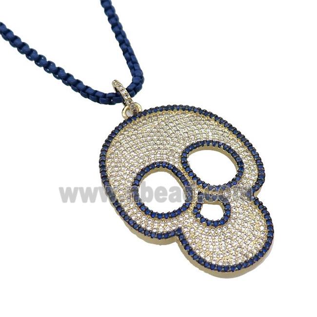Darkblue Lacquered Copper Necklace Skull Pave Zircon Gold Plated