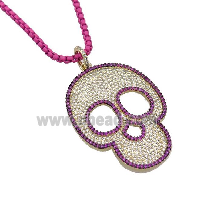 Hotpink Lacquered Copper Necklace Skull Pave Zircon Gold Plated