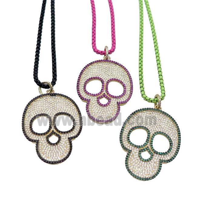 Lacquered Copper Necklace Skull Pave Zircon Gold Plated Mixed