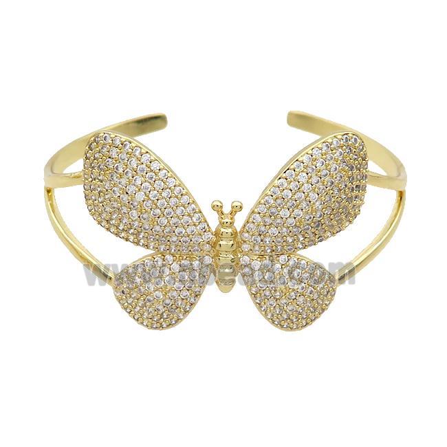 Copper Butterfly Bangle Pave Zircon Gold Plated
