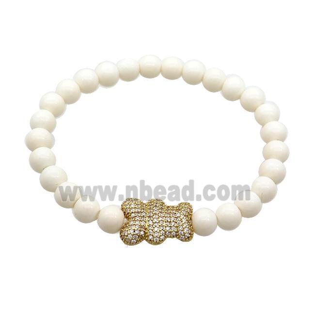 White Resin Bracelet Bear Pave Zircon Stretchy