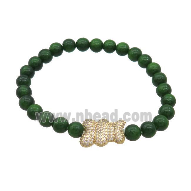 Green Resin Bracelet Bear Pave Zircon Stretchy