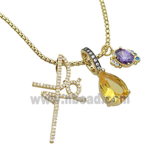 Copper Necklace Pave Zircon Crystal Glass Gold Plated