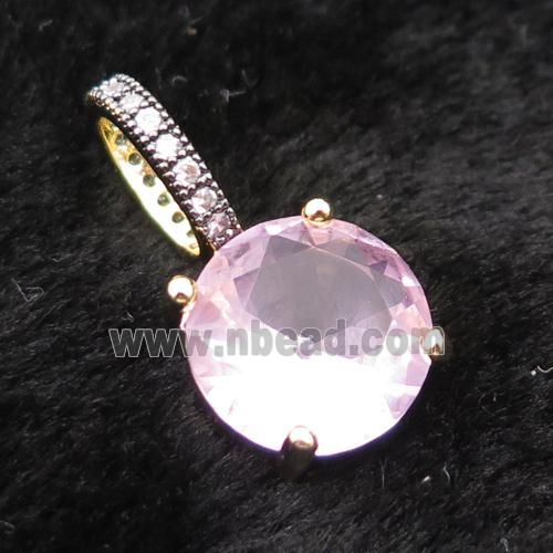 Copper Pendant Pave Pink Crystal Glass Circle Gold Plated