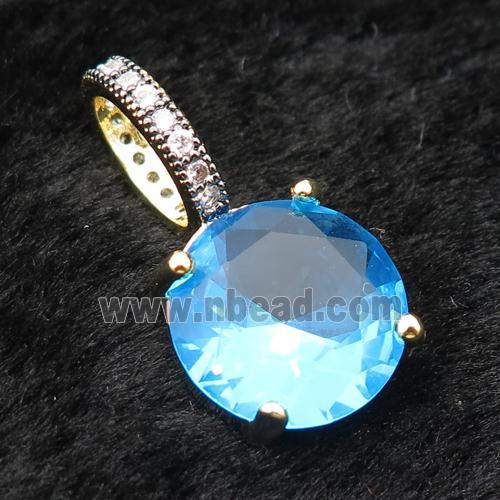 Copper Pendant Pave Blue Crystal Glass Circle Gold Plated