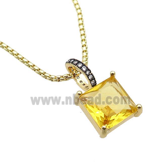 Copper Necklace With Golden Crystal Glass Square Gold Plated