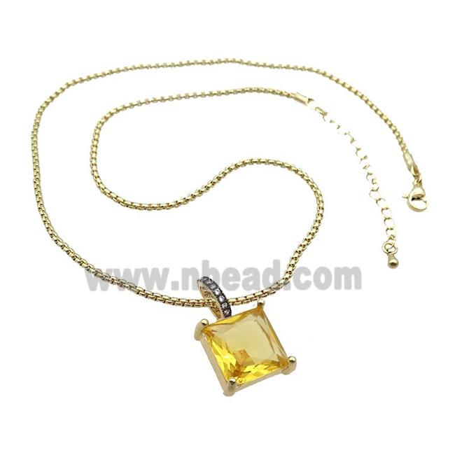 Copper Necklace With Golden Crystal Glass Square Gold Plated