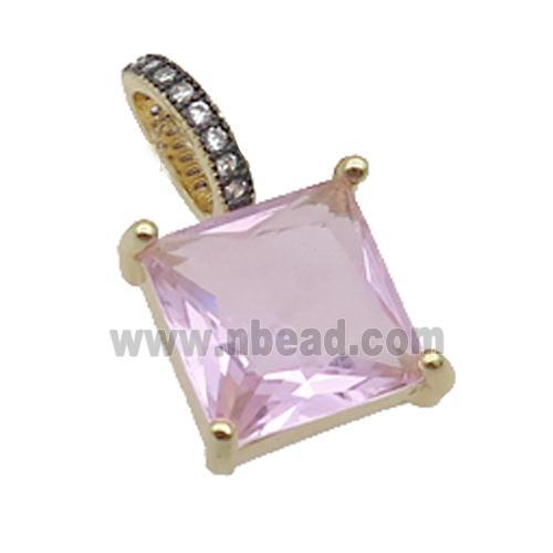 Copper Pendant Pave Pink Crystal Glass Square Gold Plated
