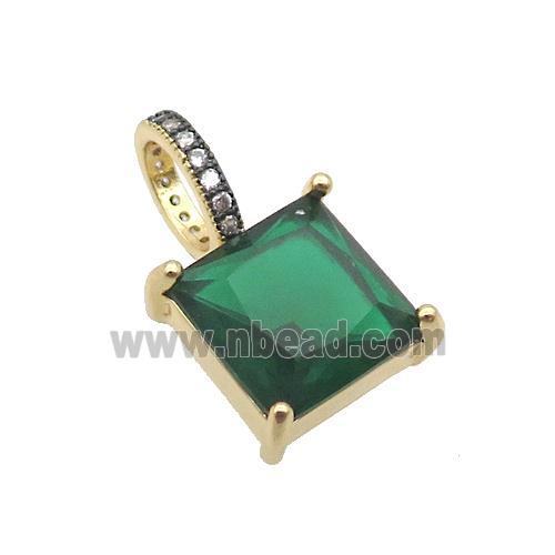 Copper Pendant Pave Green Crystal Glass Square Gold Plated