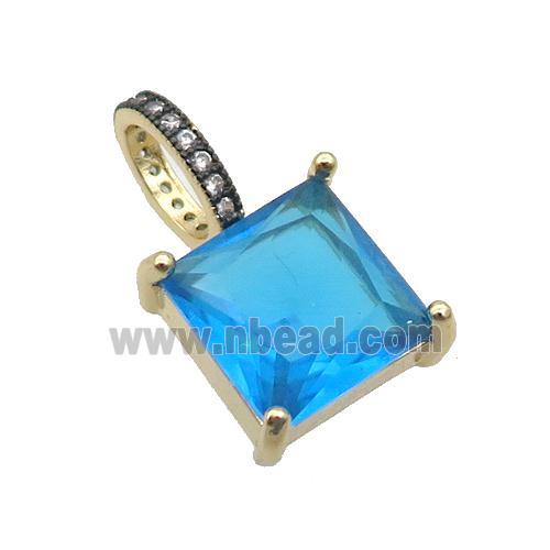 Copper Pendant Pave Blue Crystal Glass Square Gold Plated