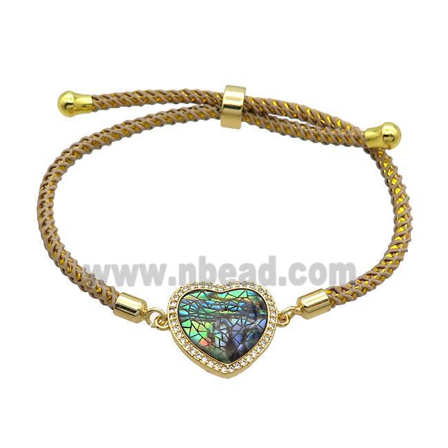 Khaki Nylon Bracelets Copper Heart Adjustable Gold Plated