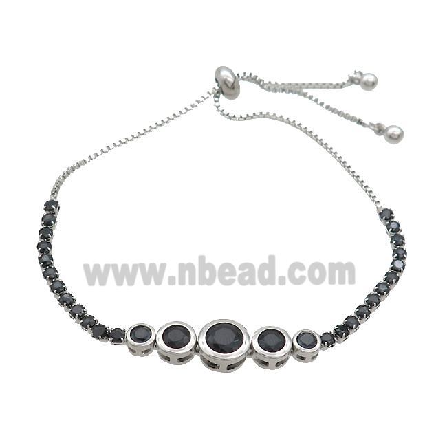 Copper Bracelets Pave Black Zircon Adjustable Platinum Plated