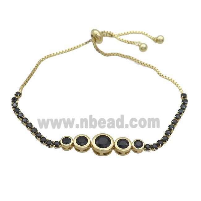 Copper Bracelets Pave Black Zircon Adjustable Gold Plated