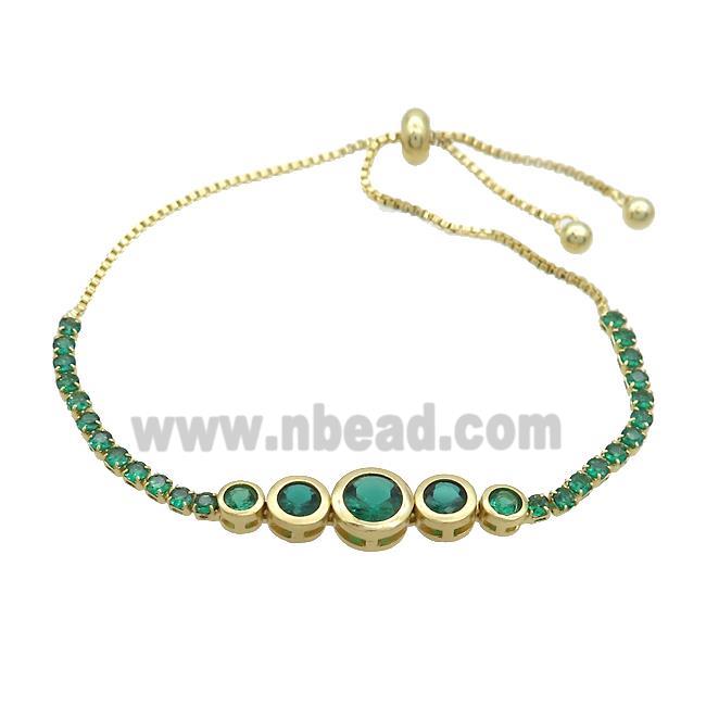 Copper Bracelets Pave Green Zircon Adjustable Gold Plated