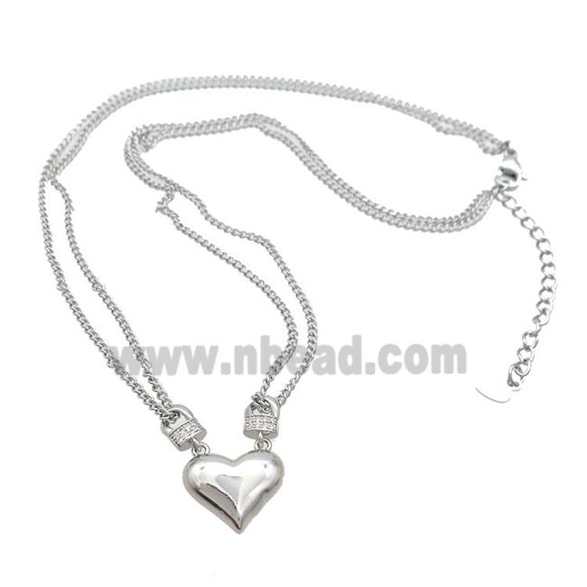 Copper Necklaces Pave Zircon Heart Platinum Plated