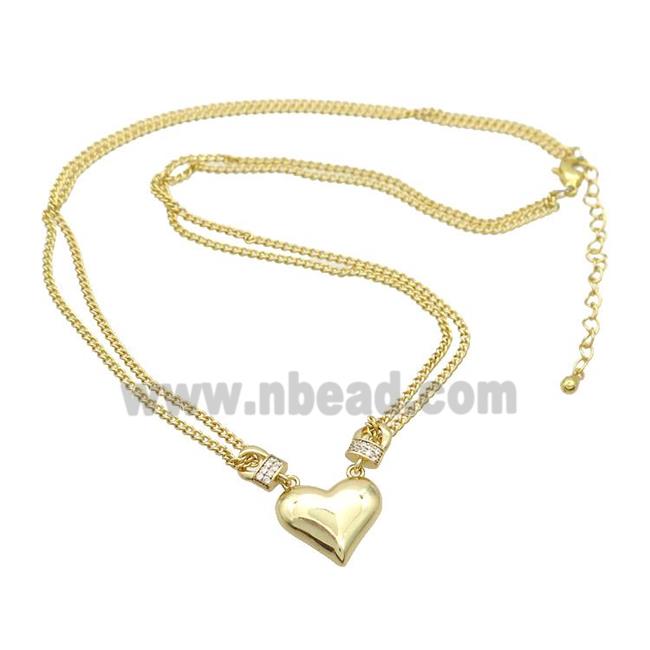 Copper Necklaces Pave Zircon Heart Gold Plated